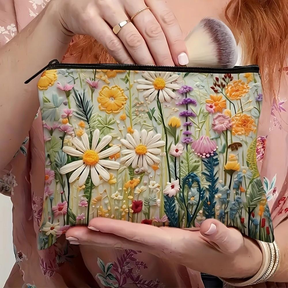 Double-sided Printed Toiletries Organizer Floral Cosmetics Storage Bag Outdoor Use
