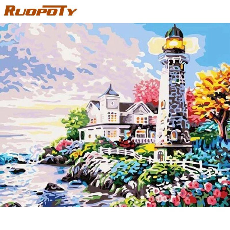 RUOPOTY Безрамная картина «сделай сам» по номерам, акриловая настенная живопись, пейзаж, холст, современная картина маслом 40x50 см