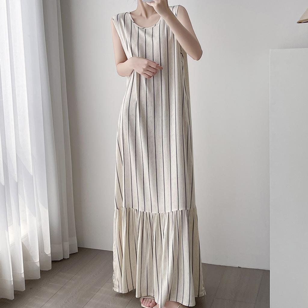 Vest nightdress women's summer cotton and silk pajamas long high-end loungewear can be worn outside holiday dress artificial cotton thin