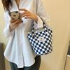 Stylish New Black and White Checkerboard Canvas Bag Women's Large-capacity Shoulder Bag Simple Student Handbag