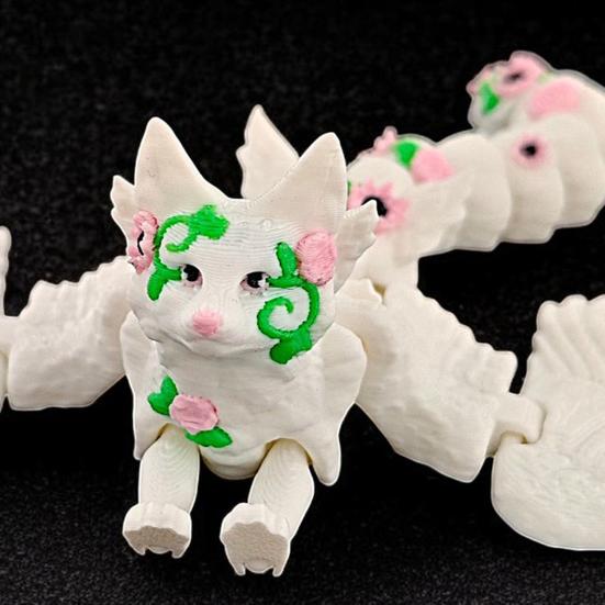 3D-печатная фигурка белой лисы с подвижными суставами, фигурка крылатой лисы, шарнирная модель животного, игрушка-фиджет, украшение для рабочего стола, орнамент