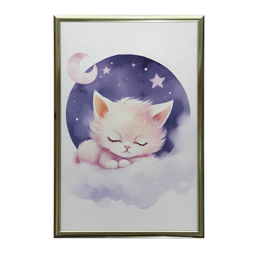 Śpiący Kotek Na Różowej Chmurce Śpiący Kotek Na Różowej Chmurce, 50X70 Cm, Bez Ramy, Płótno Premium Na Blejtramie