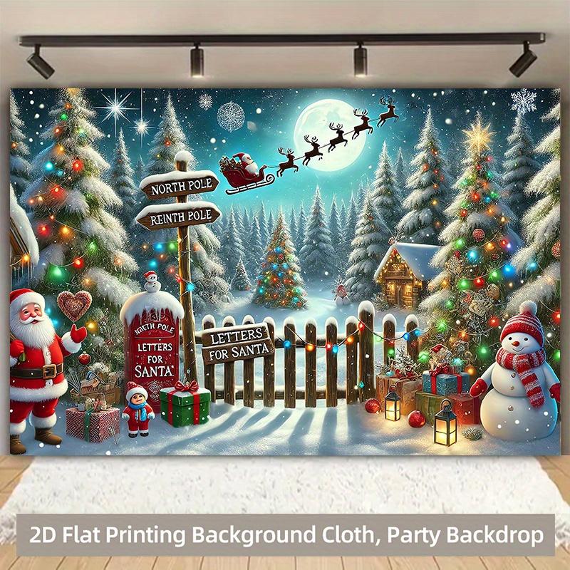 2D plane, 1pc winter wonderland Christmas background banner with Santa Claus sleigh, snow house, flashing and Santa Clau