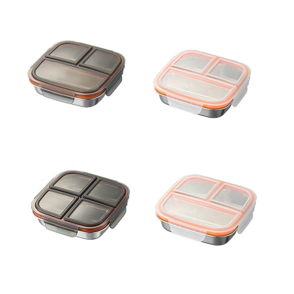 Leak Proof Stainless Steel  Lunch Box 3/ 4 Grids Student Meal Plate Food Container  Microwave Oven