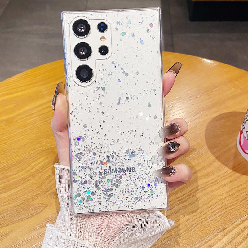 Shiny Glitter Drop Glue Clear Case Shell For Samsung Galaxy S25 Ultra S24 FE S23 Plus S22 A16 A56 A06 A55 A35 Transparent Shockproof Slim Phone Cover