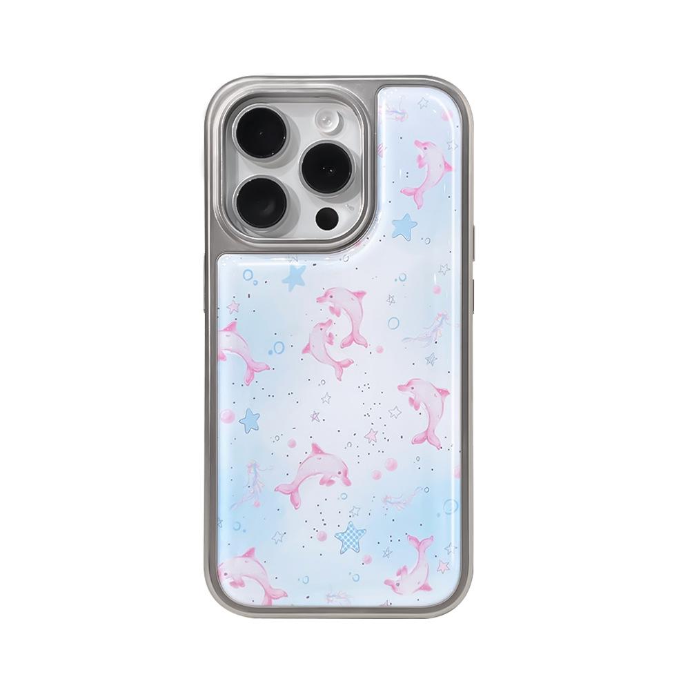 Применимо к чехлу для мобильного телефона iPhone16promax, стиль ins, дельфин, гальваническое покрытие, конденсация воды, защитный чехол для Apple 14/15pro