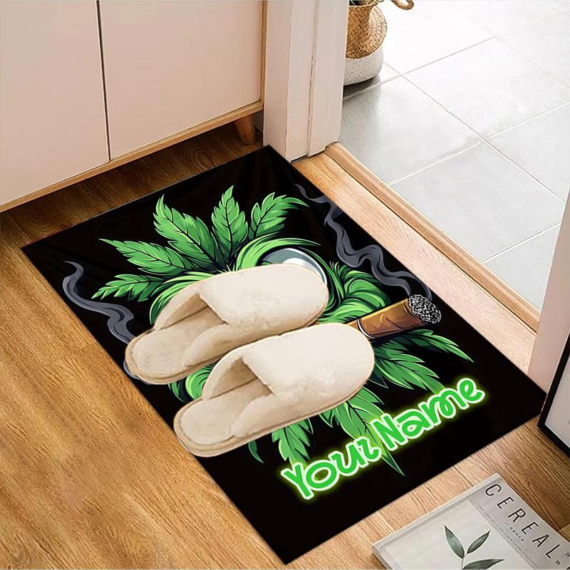 1PC Custom Name "Green Leaf Fun" Theme Floor Mat Ideal for Living Room, Game Rooms, Office, Bedroom Floor Mat Design