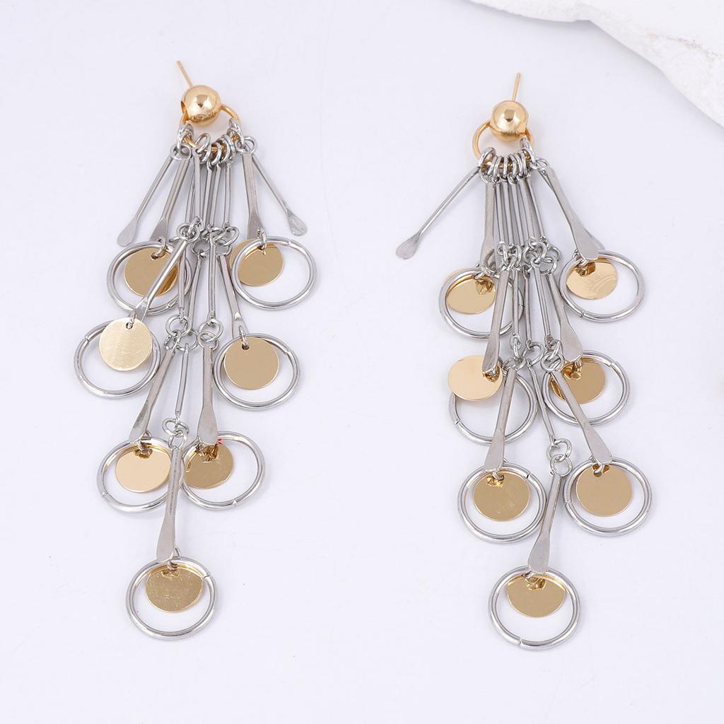 Европейский и американский тренд на легкую роскошь, сочетание цветов, металл, дизайнерское чувство, дисковый кулон, серьги с бахромой, длинные серьги с бахромой