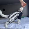 Warm Soft Coffee Fleece Jumpsuit for Sphinx Cat in Winter Four-Leg Thick Purple Strips Coat for Devon Rex Sweatshirt for Kittens