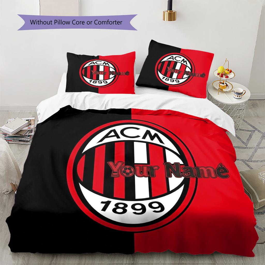 Ac Milan Crest Custom Name Pattern Bedding Quilt Set Quilt Cover Pillowcase Home Birthday Gift(1 * duvet cover + 2 * pillowcase, without core)