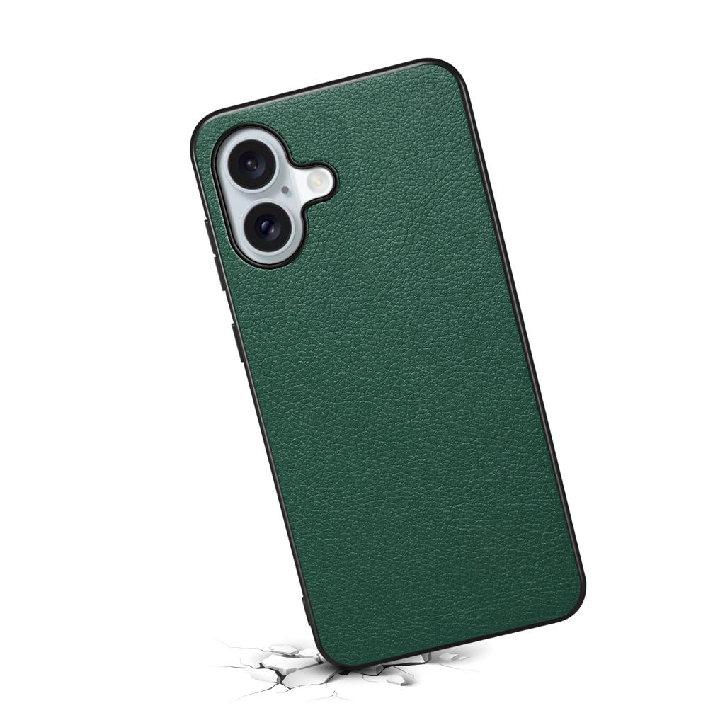 For iPhone 16 Case Leather Coated PC+TPU Anti-Scratch Phone Cover