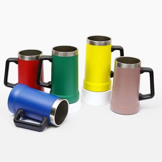 700ML Beer Stein Double Wall Insulation Stainless Steel Coffee Mug Thermal Tumbler for Hot Cold Drinks Big Grip Shatterproof Adventure Drinking Cup