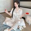 Solid Color High-End Summer Cold Silk Cool Pajamas Women'S Jacquard Zebra Pattern Light Luxury Loungewear Short-Sleeved Set