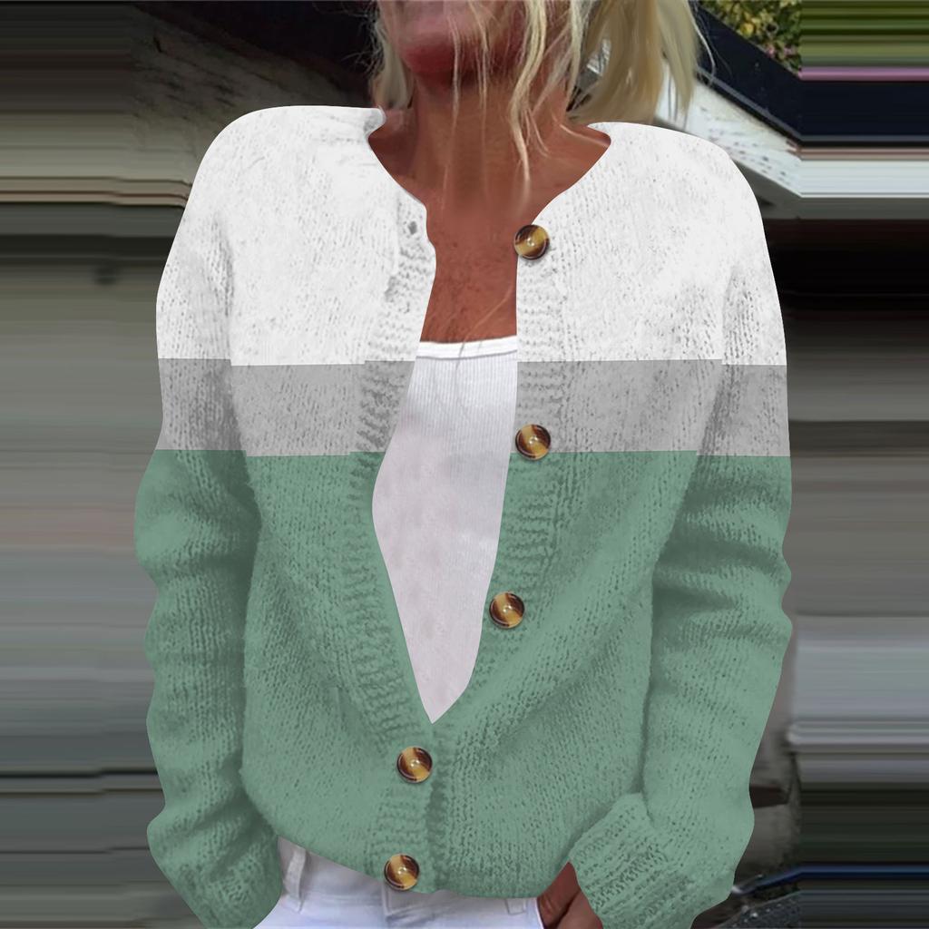 Женская модная принтованная куртка с длинным рукавом и вязанным кардиганом на пуговицах