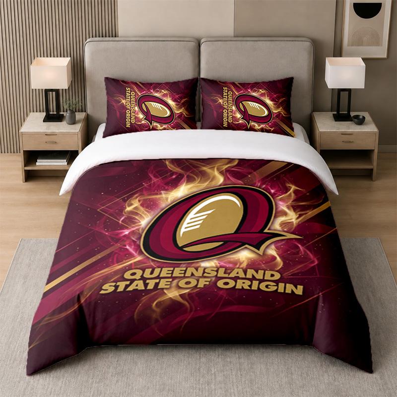 3Pcs Bedding SetQueensland Maroons Soft Bed Sheet and Two Pillowcases Home Bedroom Decor