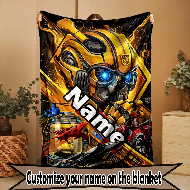 Custom Name Personalized Bumblebee Print Blanket, Home Decor, Bedroom, Sofa, Camping, Couch, Gifts for Birthday Christmas
