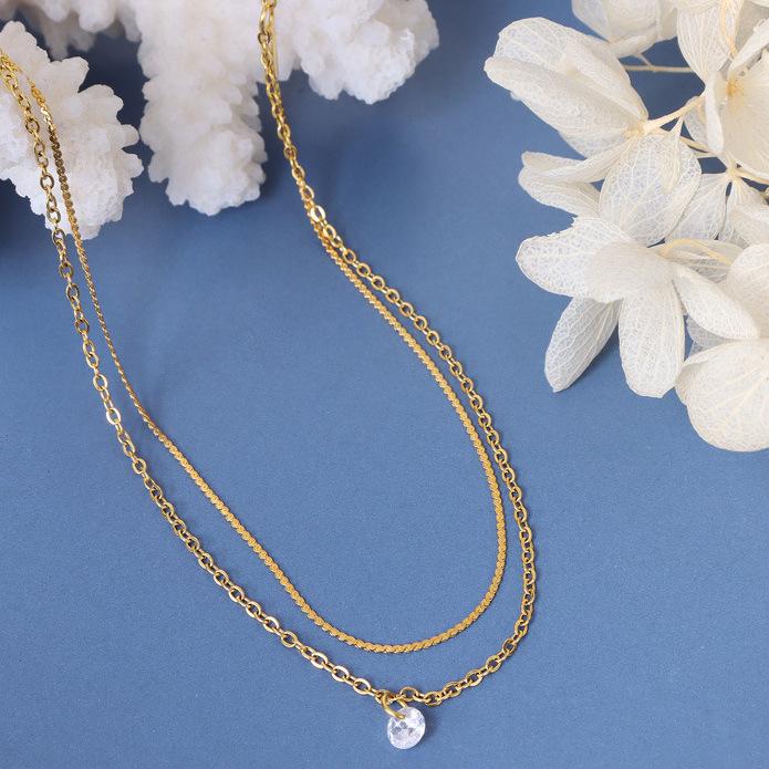 Ins холодный свет роскошь личность двухслойный простой нишевый инкрустированный цирконием титан сталь покрытый 18-каратным золотом браслет на лодыжку женский