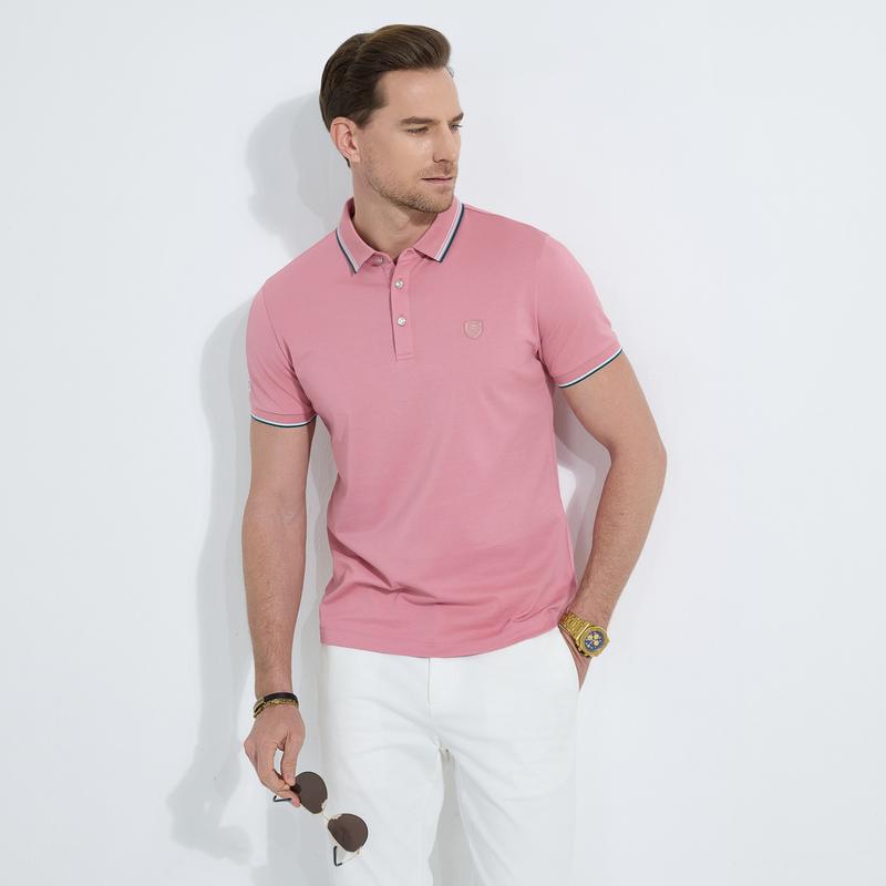 Men's Contrasting Short-Sleeved Polo Shirt with Cooling Sensation and Antibacterial Properties