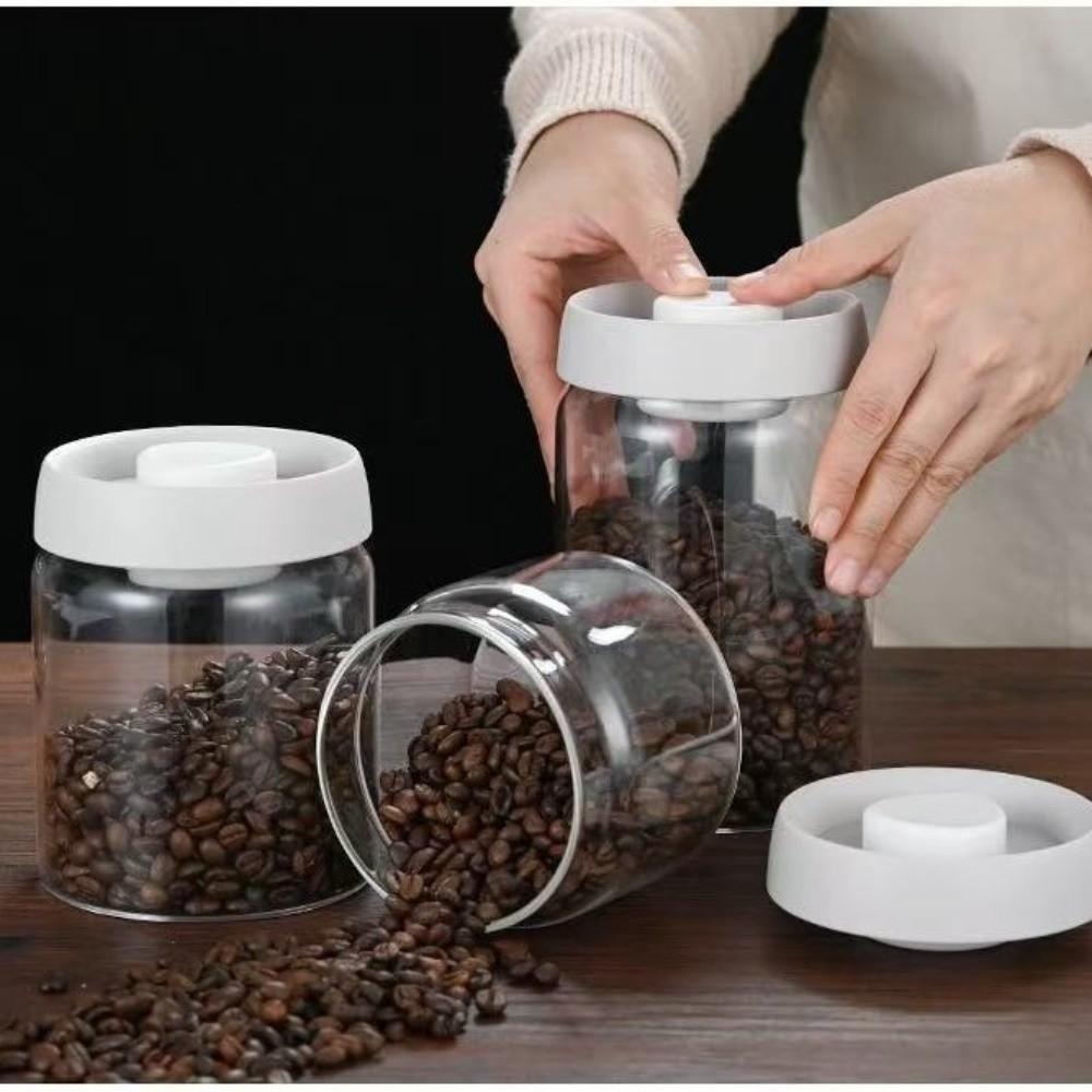 Press Type Coffee Bean Storage Jar Manual Glass Coffee Jar Vacuum Sealed Jar  Home Use