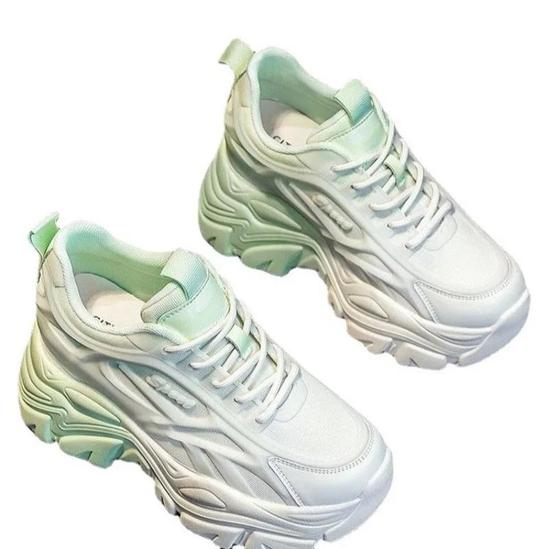 Женские кроссовки смешанных цветов на толстой подошве с дышащей сеткой на шнуровке, спортивная обувь на каждый день