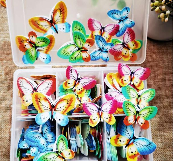 Food Grade Customize Logo Kangkai Cake Supplier Cake Ornament Edible Glutinous Wafer Rice Paper Butterfly for Cake Decorations