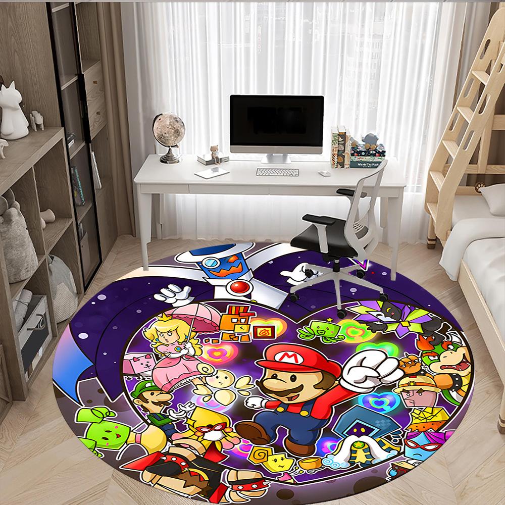 1pc Mario Kart Colorful Rumble Round Rug Flannel Fun Playful Design Living Room Bedroom Floor Mat Home Decoration Kids Room Carpet Y82826
