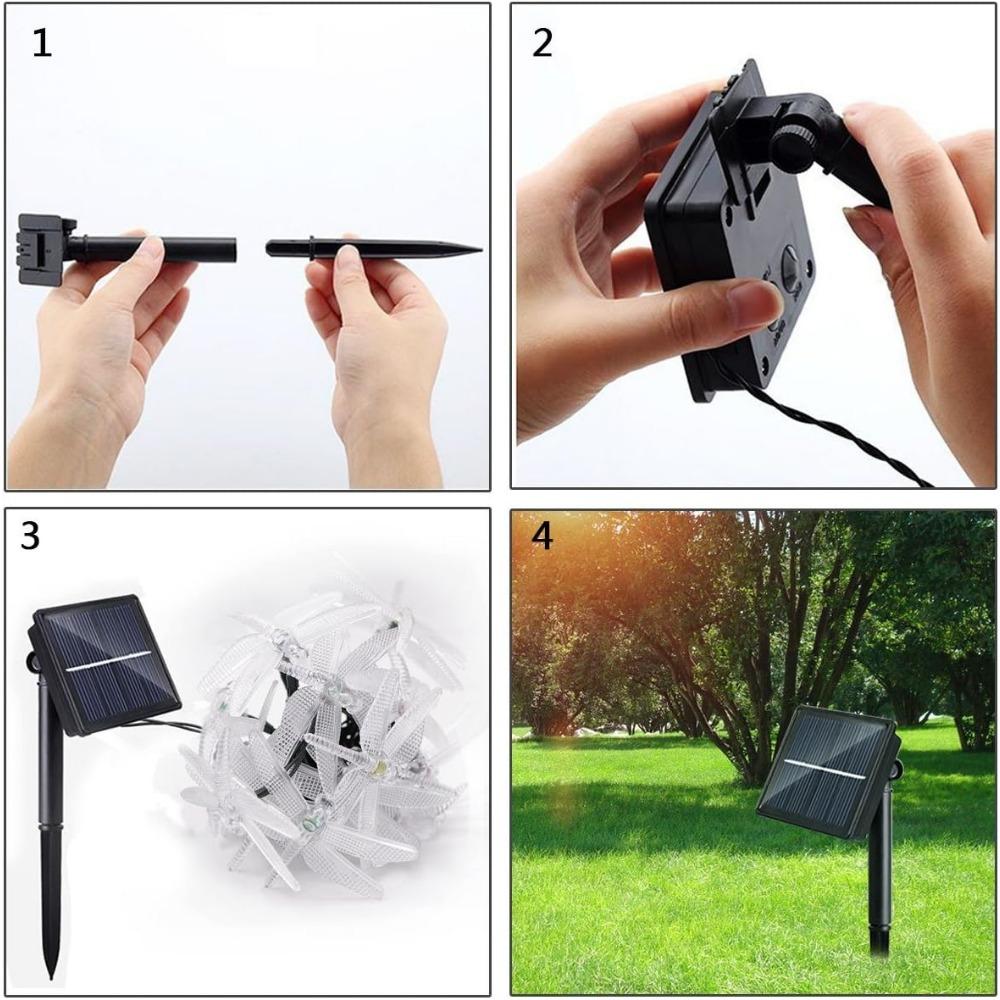 Solar Dragonfly String Light 50LED Garden Stake Lights Waterproof Outdoor Twinkle Fairy Lights for Trees Patio Fence Christmas Decor