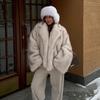Womens Mid-Length Faux Fur Coat Trendy Street Style White Base With Brown Tips S-XXL