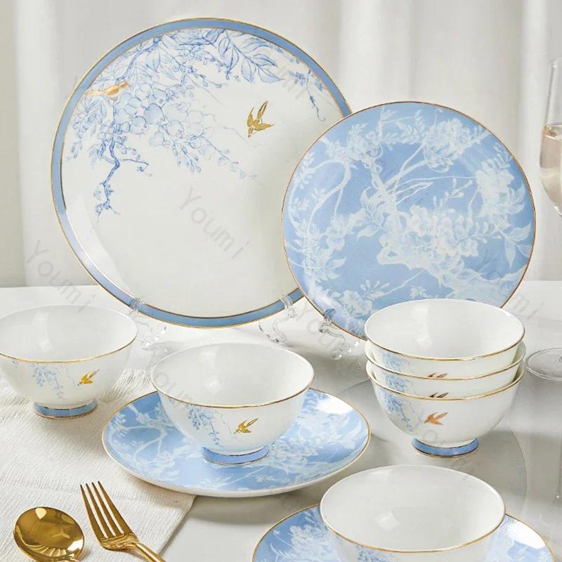 Легкие роскошные круглые керамические тарелки, элитная ресторанная тарелка для стейков, изысканные блюда, обеденная тарелка, изысканная домашняя посуда