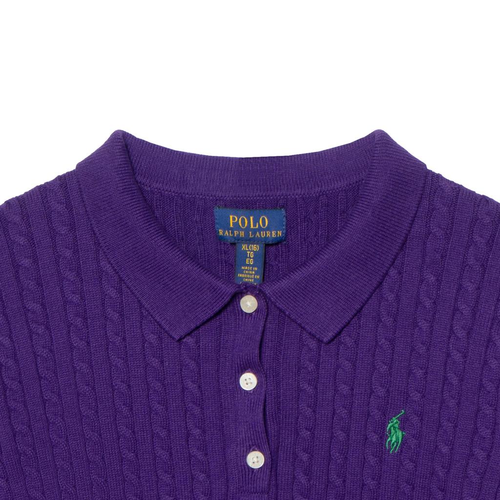 Свитер Polo Ralph Lauren Осень/Зима 25 Мини-коса Хлопок Воротник-поло Планка на пуговицах Пуловер Длинный рукав Вязаный Детский свитер Фиолетовый CWPOSWEG6820574-500