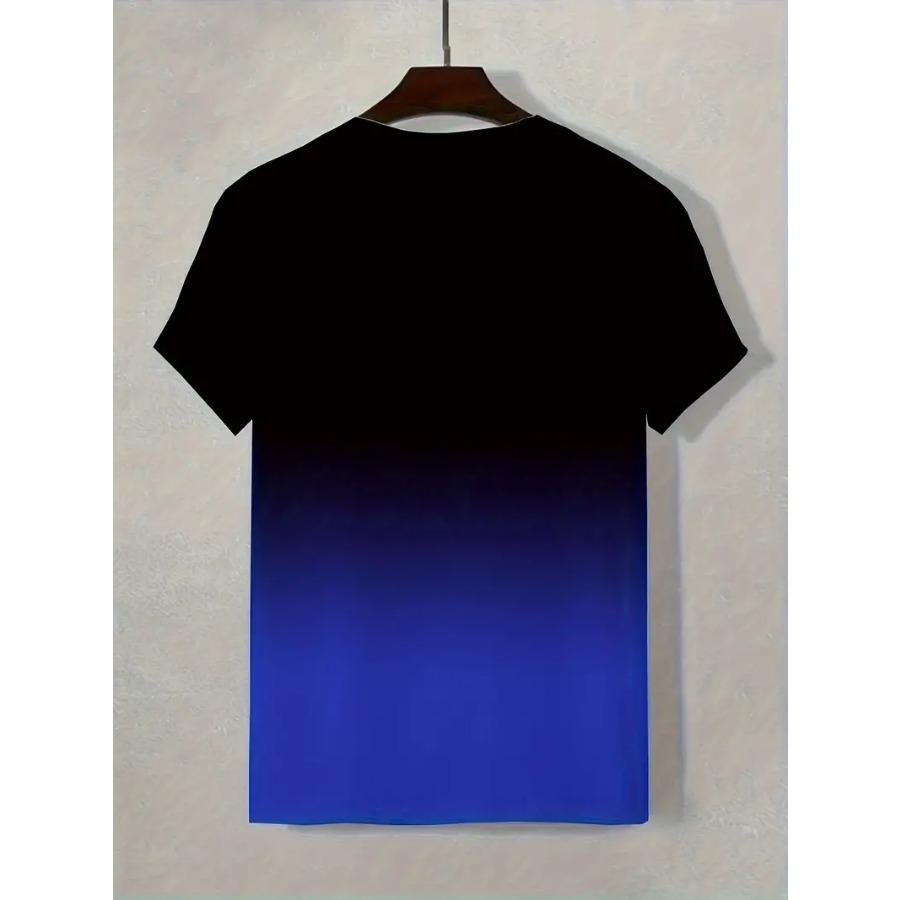 Gradient Crew Neck Short Sleeve Alphabet Print T-Shirt Casual Weekend Wear for Men and Teens Vacation Resorts Spring/Summer/Fall