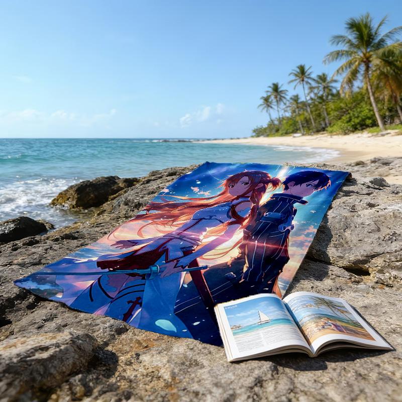 1pc Sword Art Online2 Beach Towel, Beach and Seaside Swimming Pool Equipment, Fashion Pattern, Rectangular, Travel Essentials