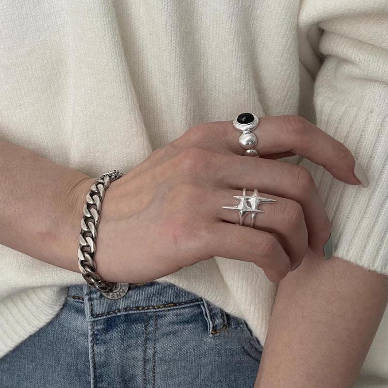 Женское ретро черное овальное геометрическое разомкнутое кольцо - Универсальное модное украшение на указательный палец