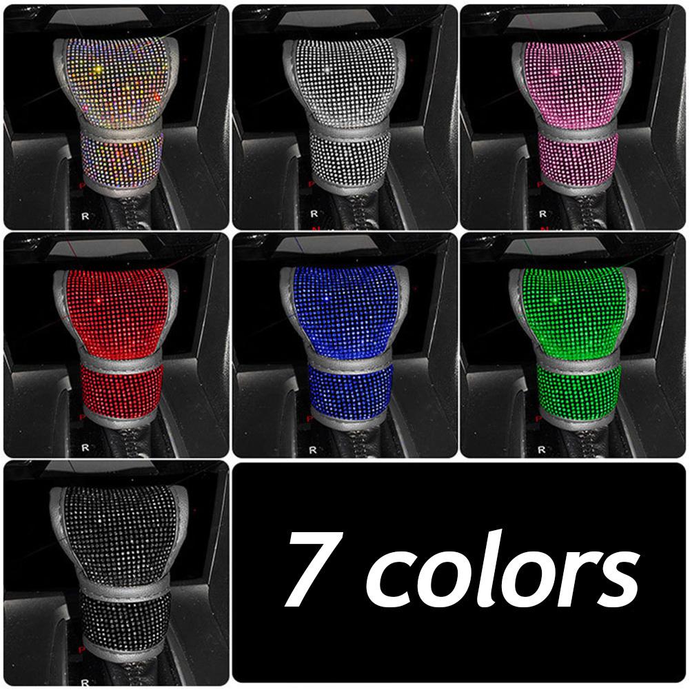 Блестящий чехол для рычага переключения передач автомобиля, кожаный чехол для ручки переключения передач автомобиля, универсальные хрустальные стразы, автомобильные аксессуары для женщин