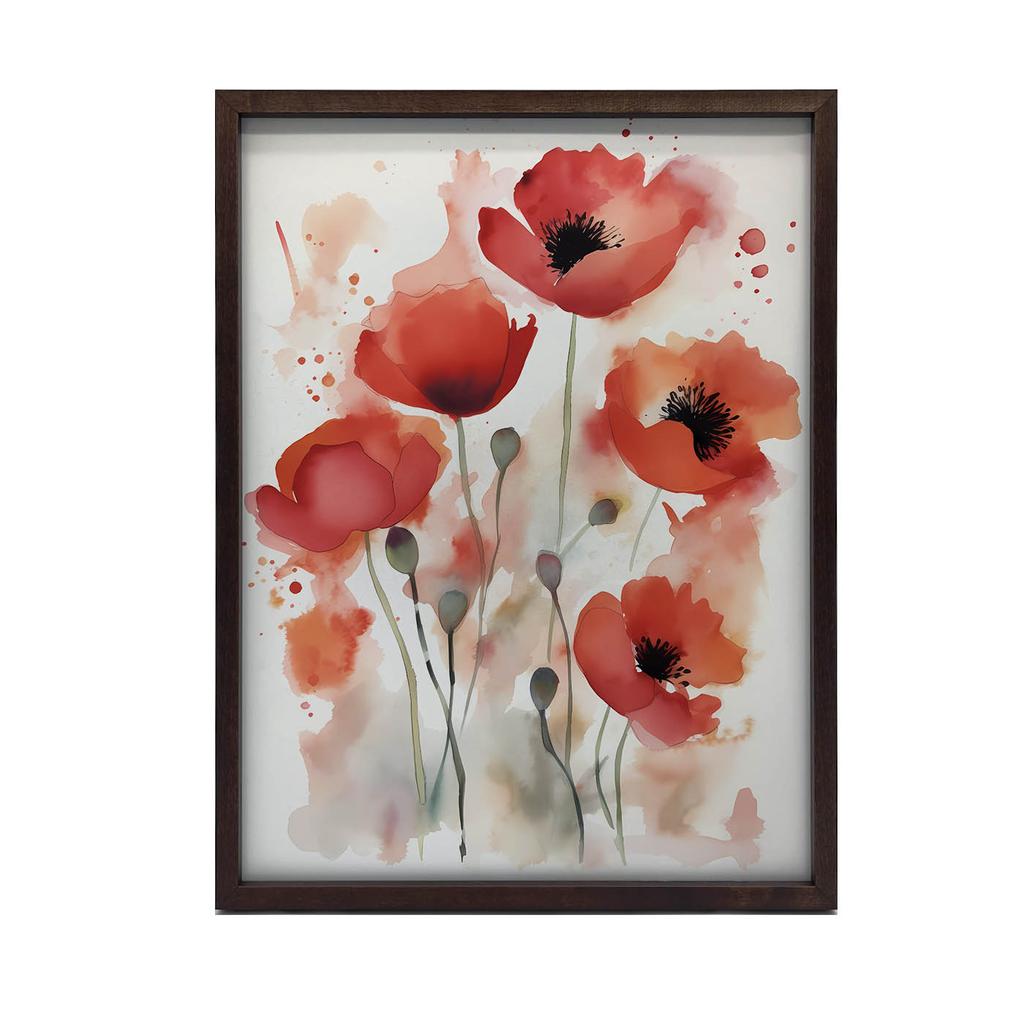 Red Poppies In Watercolor Red Poppies In Watercolor, 30X40 Cm, Gold Aluminum Frame, 230 Gsm Matte Paper