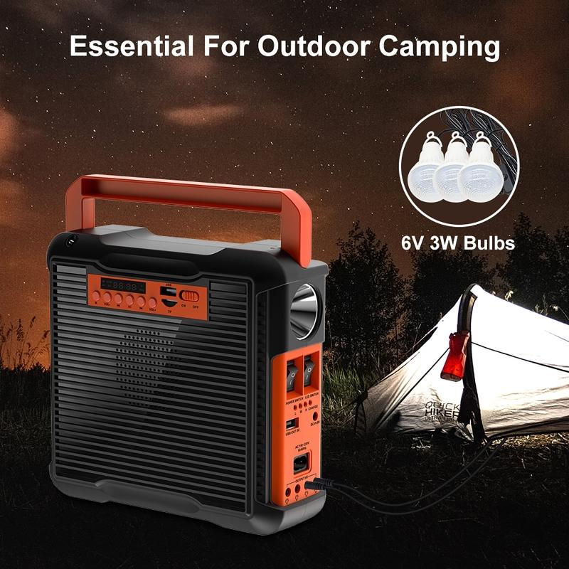 Solar Light Solar Power Panel Generator Kit with 3 LED Bulbs Bluetooth Radio Speaker for Outdoor Camping Emergency Power Supply