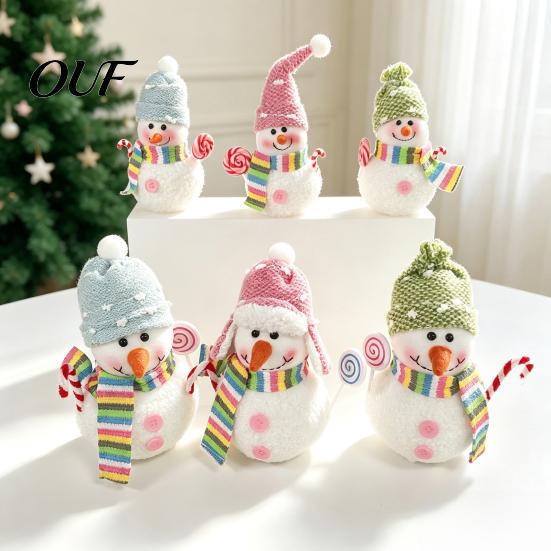 LED Light Up Christmas Tree Decoration Lighted Snowman Ornament with Knitted Hat, Warm Macaron Color Hanging Pendant for Tree, Cute Tabletop