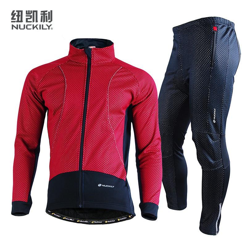 NUCKILY Winter Cycling Fleece Set Men Warm Bike Gear Off-Road Riding