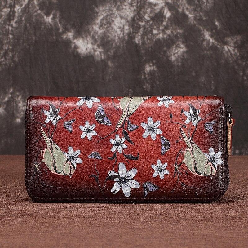 Johnature Retro Hand Painted Womens Wallets And Purses Genuine Leather Phone Purse Wallet Card Holder Hand Wallet
