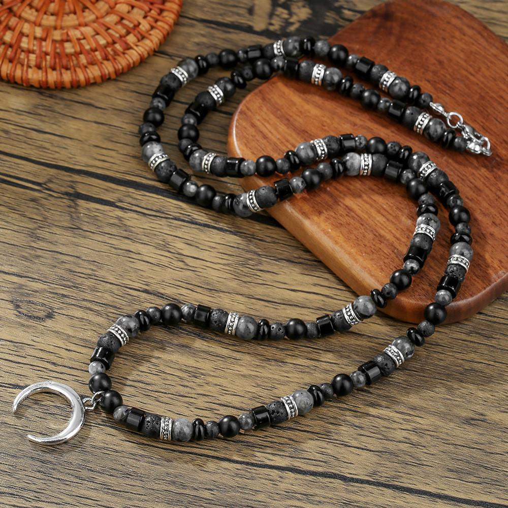 Vintage Moon Pendant Necklace With Geometric Design For Men And Women