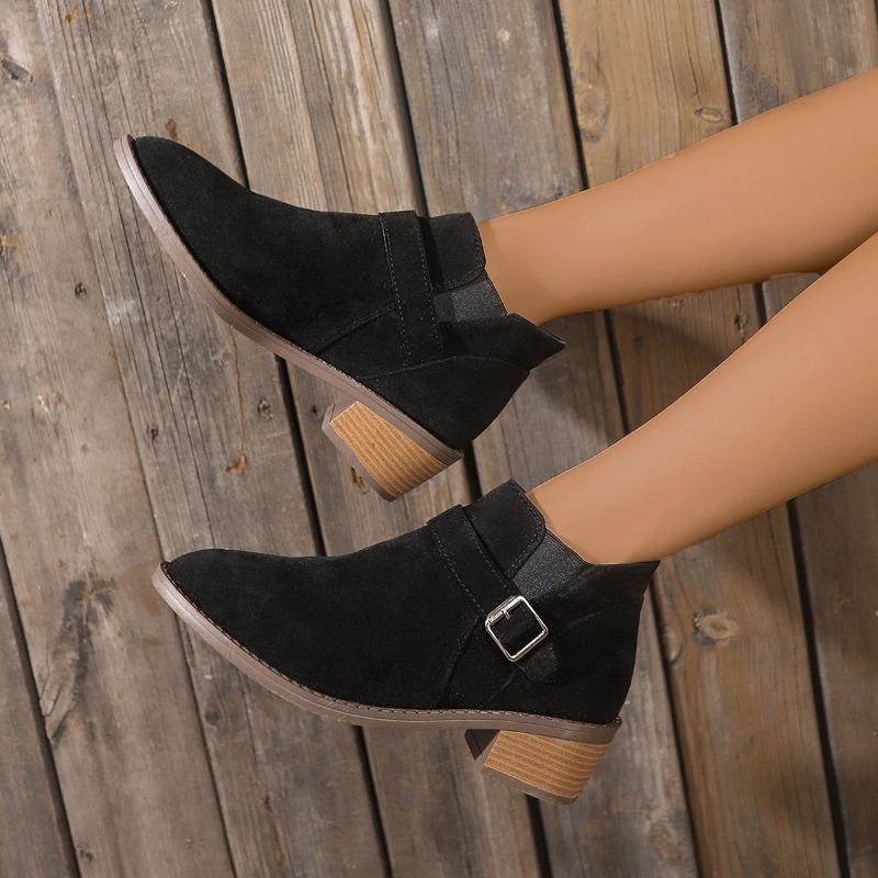 2024 High Quality Women's Shoes Belt Buckle Women's Boots Fashion Slip-on Office and Career Hot Sale Plus Size Solid Ankle Boots