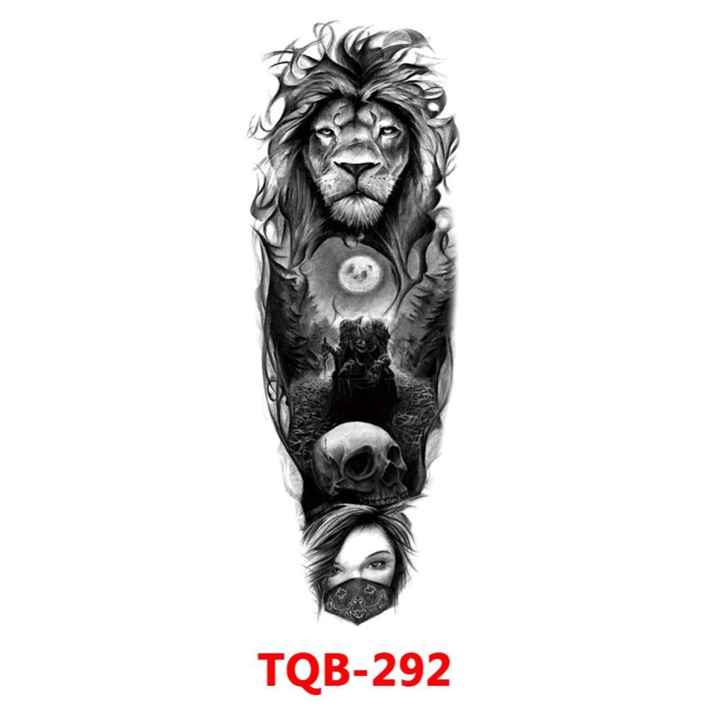 Full Arm Fake Tattoo Sleeve Men and Women Temporary Tattoo Sticker Lion Werewolf Cross Big Arm Tattoo Waterproof