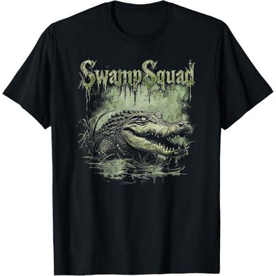 Swamp Squad Wear – Темно-готическая футболка с аллигатором из болота