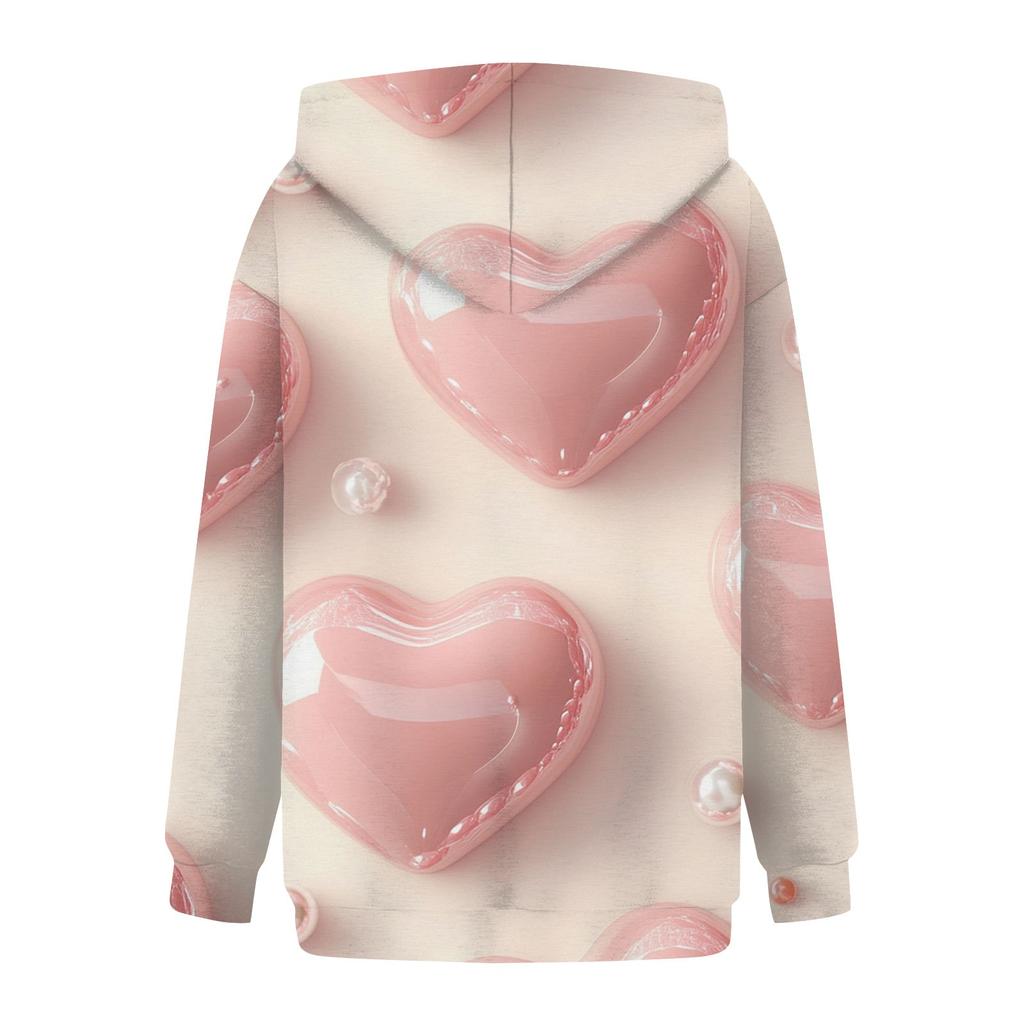 Women's Valentine's Day Printed Plush Warm Casual Jacket Sweater Winter Jacket