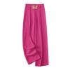 Women Suit Pants High Waist Straight Wide Leg Long Pants with Pockets Solid Color Chain