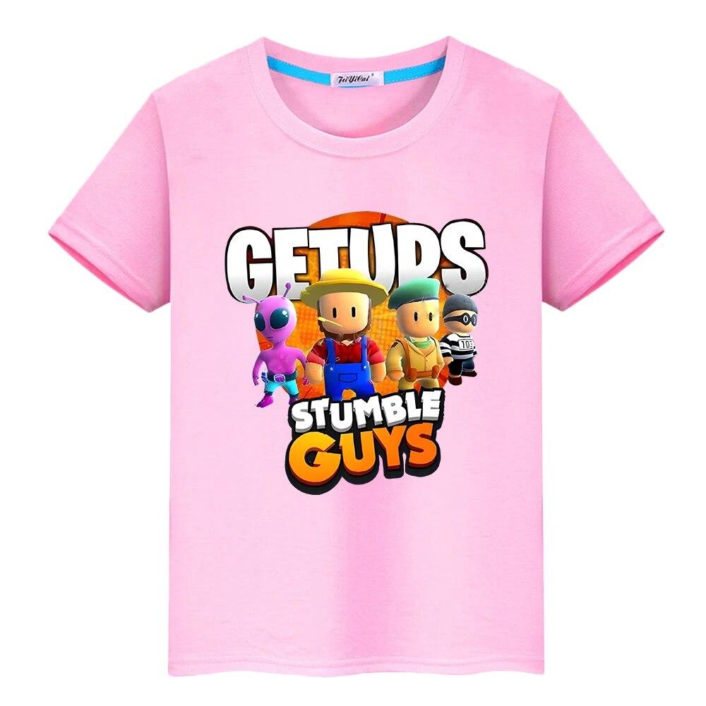 Stumble Guys T-shirt 100%Cotton Boys Girls Pride Tshirt  Y2k One Piece Kawaii Anime Tees Casual Print Short Tops Kids Clothes