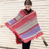 New Autumn and Winter Shawl Jacket with Contrasting Striped Knit Top, Fashionable Tassel Cape, Women's Sweater