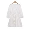 Spring/Summer 2025 Women's Embroidered V-Neck Elastic Waist Slimming Long-Sleeve Short Dress