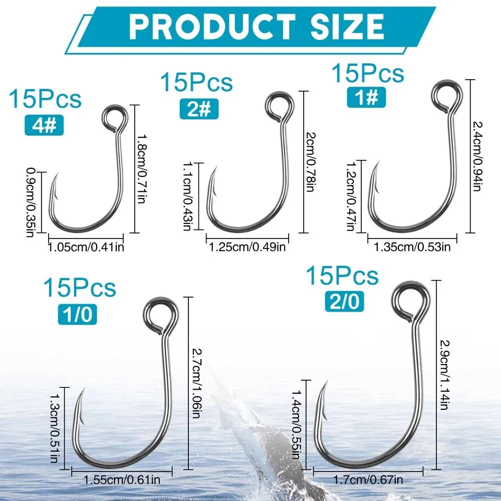 75 шт. Одинарные рыболовные крючки с прямым ушком для блесен, спиннербейтов, приманок, одинарный крючок-кольцо с большим ушком для пресноводной и морской рыбалки