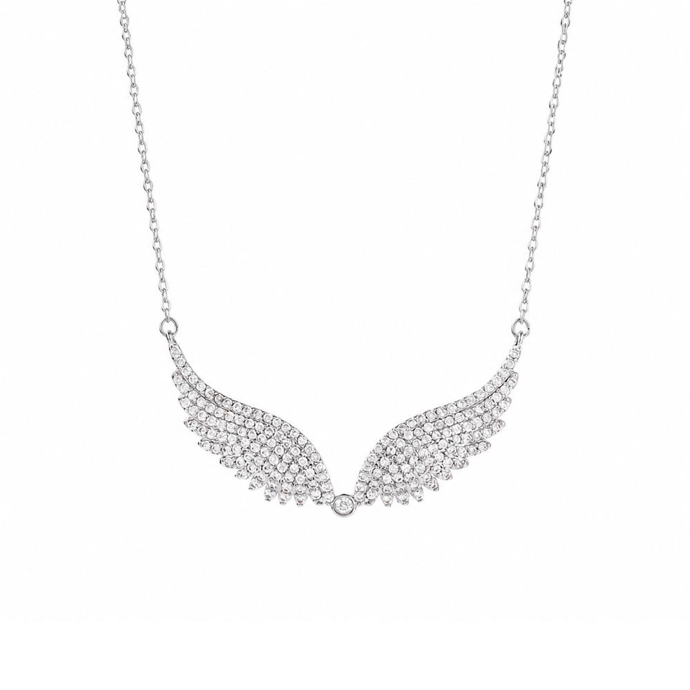 Luxury Female Crystal White Zircon Stone Wing Pendant Necklace Vintage Gold Silver Color Wedding Jewelry For Women